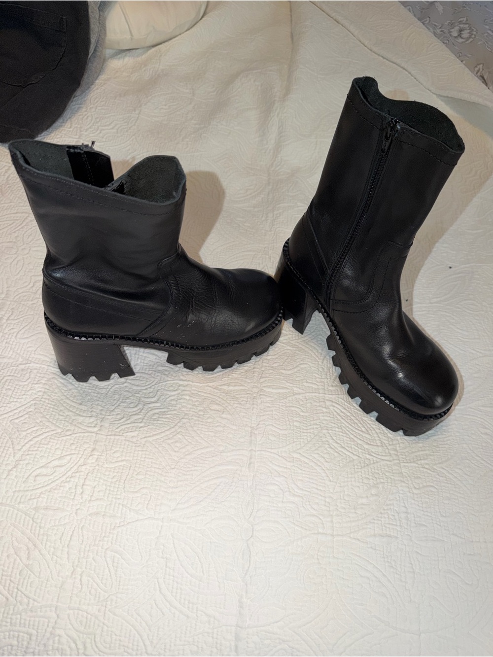 Women's Black Chunky Platform Zip Boots